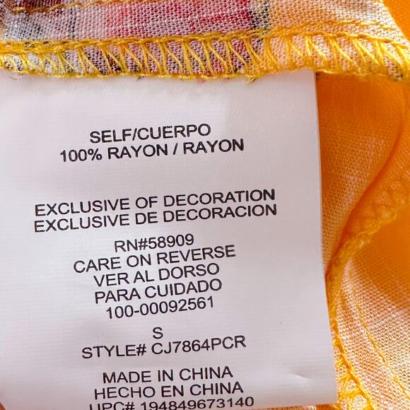 Floral Sleeveless Square Neck Spaghetti Strap Tunic Mini Dress Gold Yellow S NWT - Picture 10 of 12